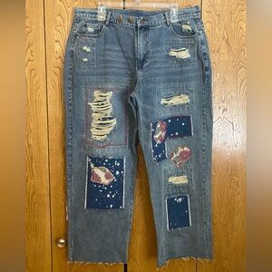 JADED GYPSY Patchwork Distressed Wide Leg Jeans